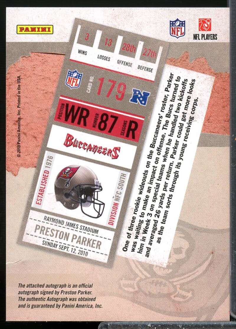 Preston Parker Rookie Card 2010 Playoff Contenders Rookie Auto #179  Image 2