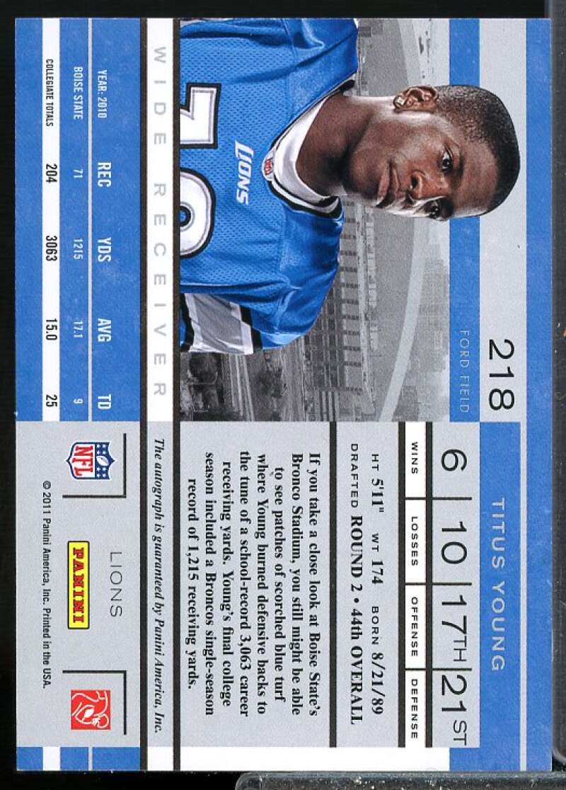 Titus Young AU Rookie Card 2011 Playoff Contenders Rookie Auto #218A  Image 2