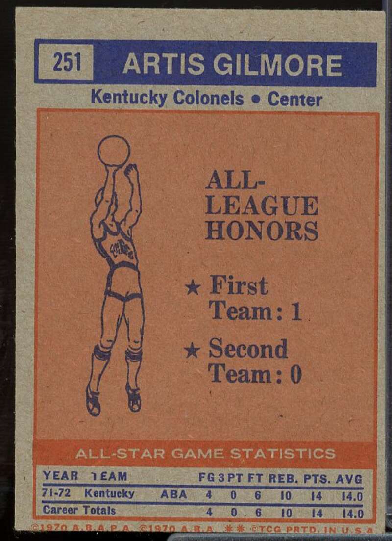 Artis Gilmore AS Card 1972-73 Topps #251  Image 2