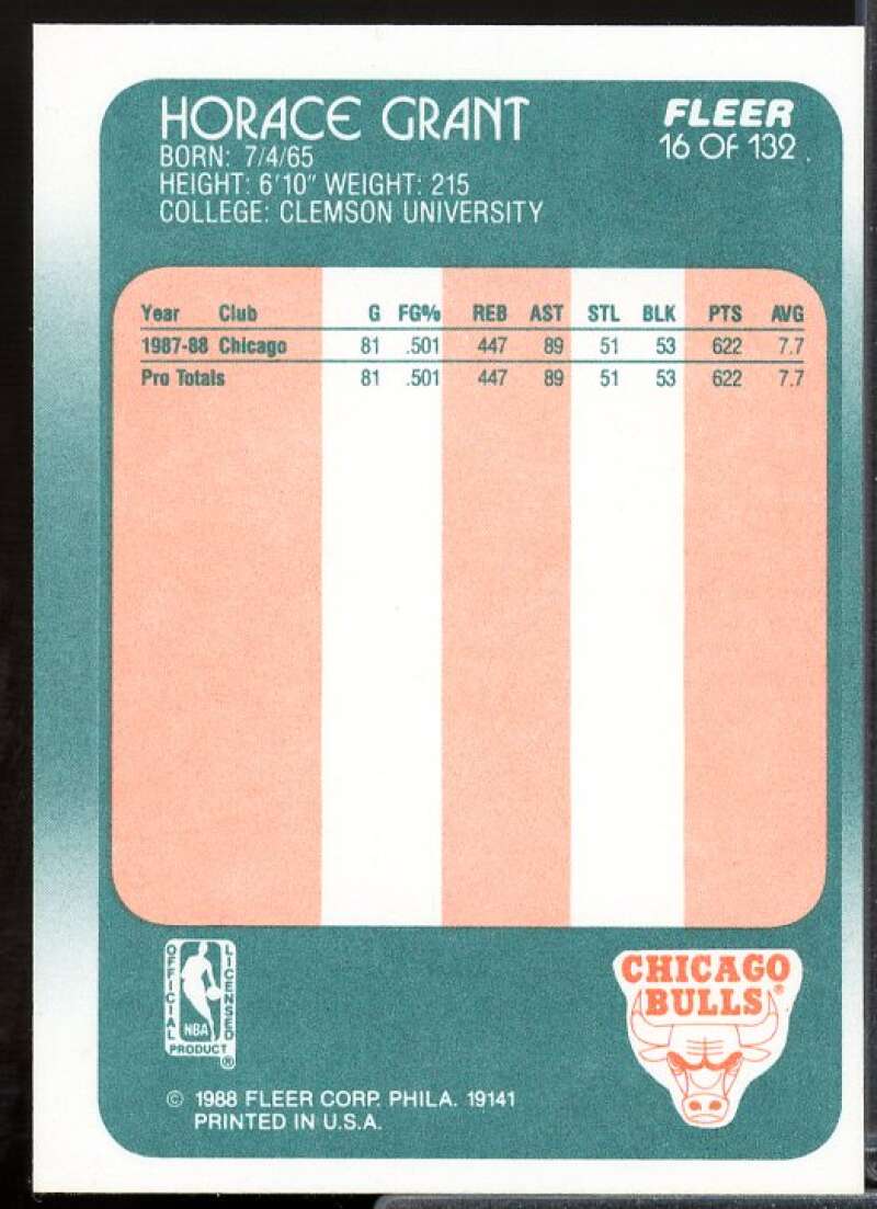 Horace Grant Rookie Card 1988-89 Fleer #16  Image 2