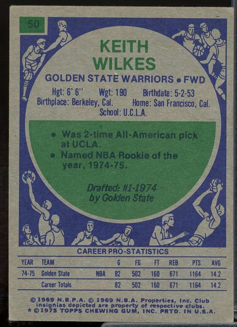Keith (Jamaal) Wilkes Rookie Card 1975-76 Topps #50  Image 2