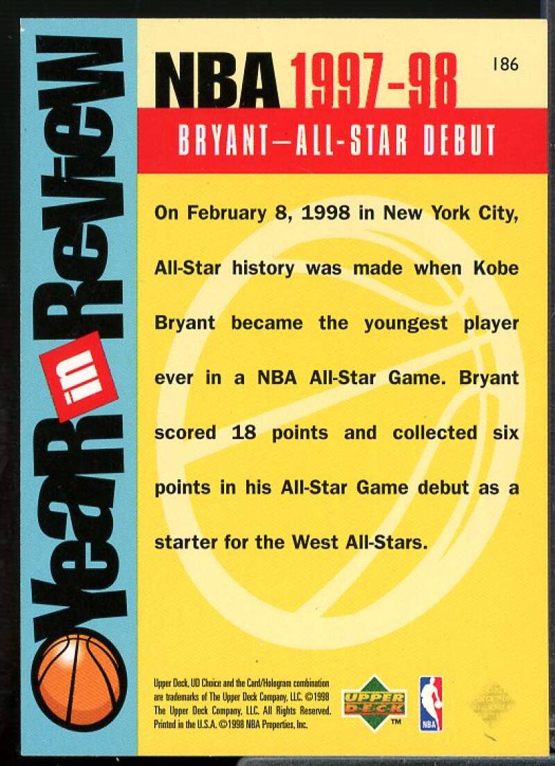 Kobe Bryant YIR Card 1998-99 UD Choice #186  Image 2