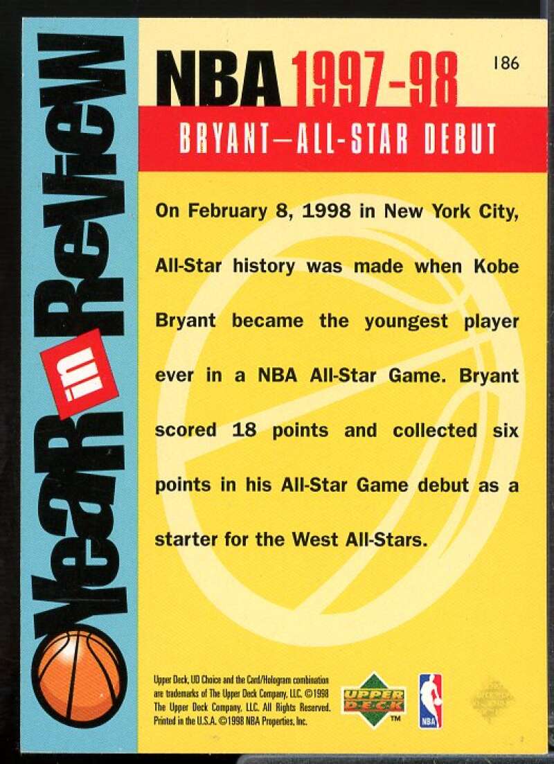 Kobe Bryant YIR Card 1998-99 UD Choice #186  Image 2