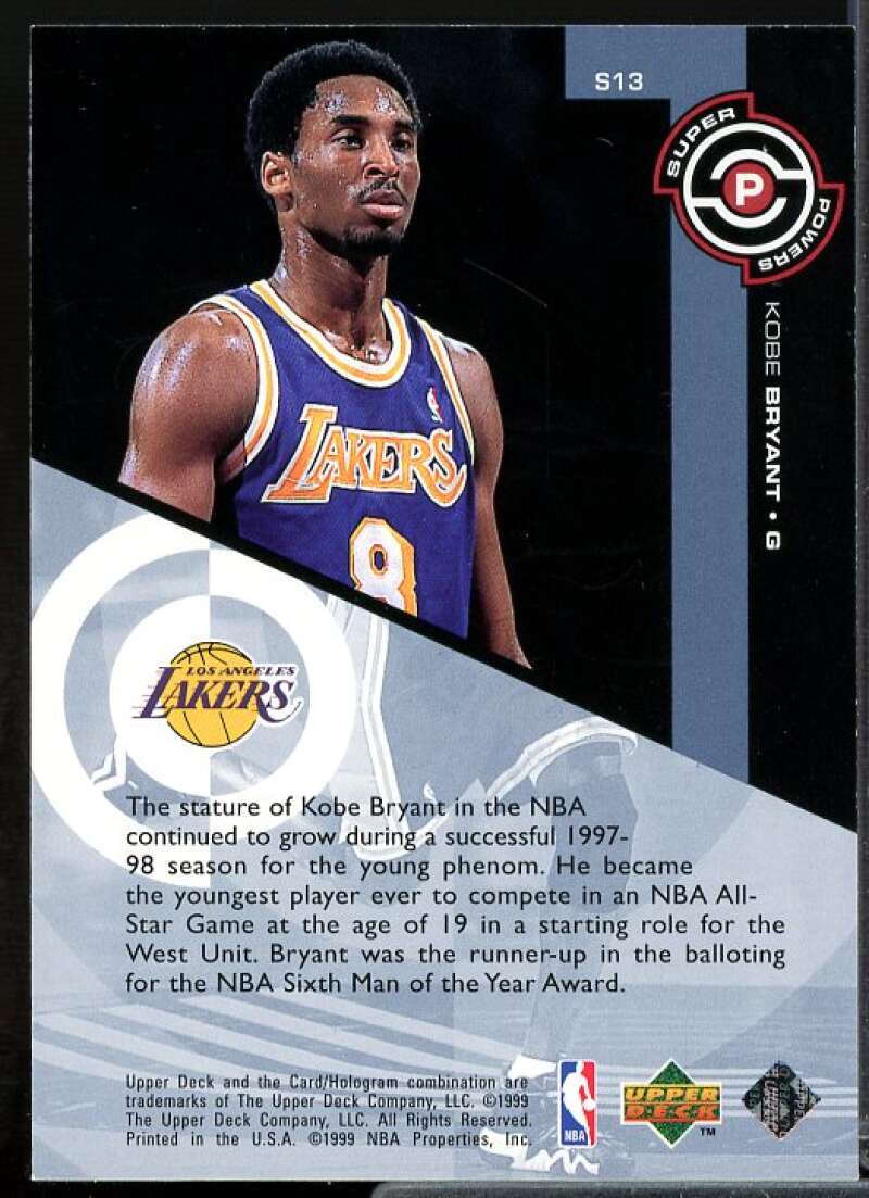 Kobe Bryant Card 1998-99 Upper Deck Super Powers #S13  Image 2