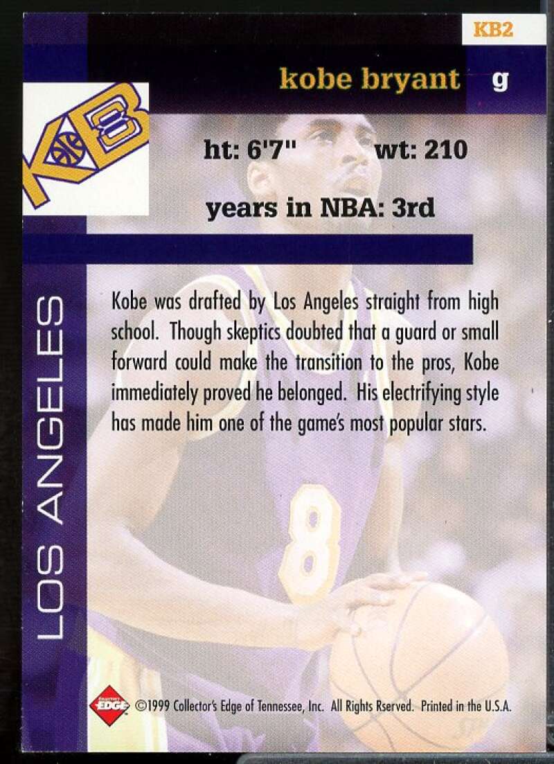 Kobe Bryant Card 1999 Collector's Edge Millenium Collection #KB2  Image 2
