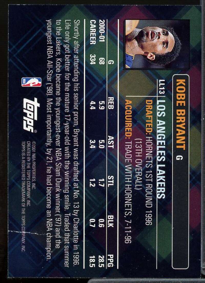 Kobe Bryant (crease on back) Card 2001-02 Topps Lottery Legends #LL13  Image 2