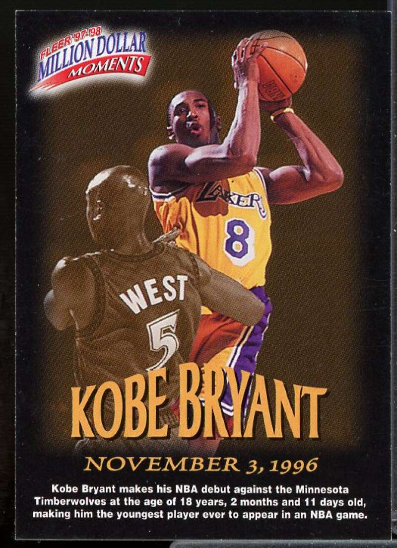Kobe Bryant Card 1997-98 Fleer Million Dollar Moments #31  Image 1
