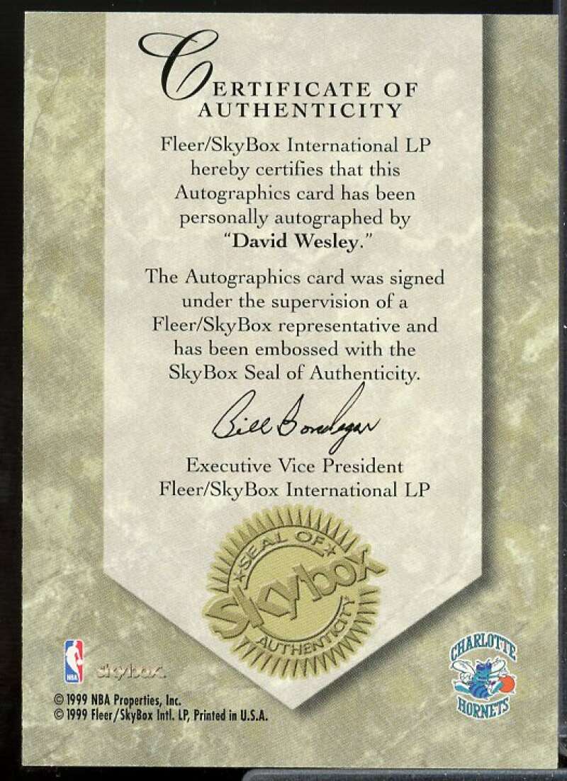 David Wesley Card 1999-00 SkyBox Premium Autographics #NNO  Image 2
