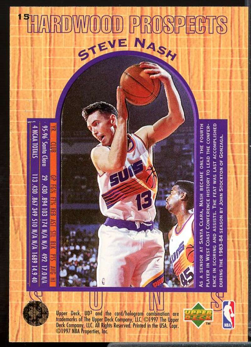 Steve Nash Rookie Card 1996-97 UD3 #15  Image 2