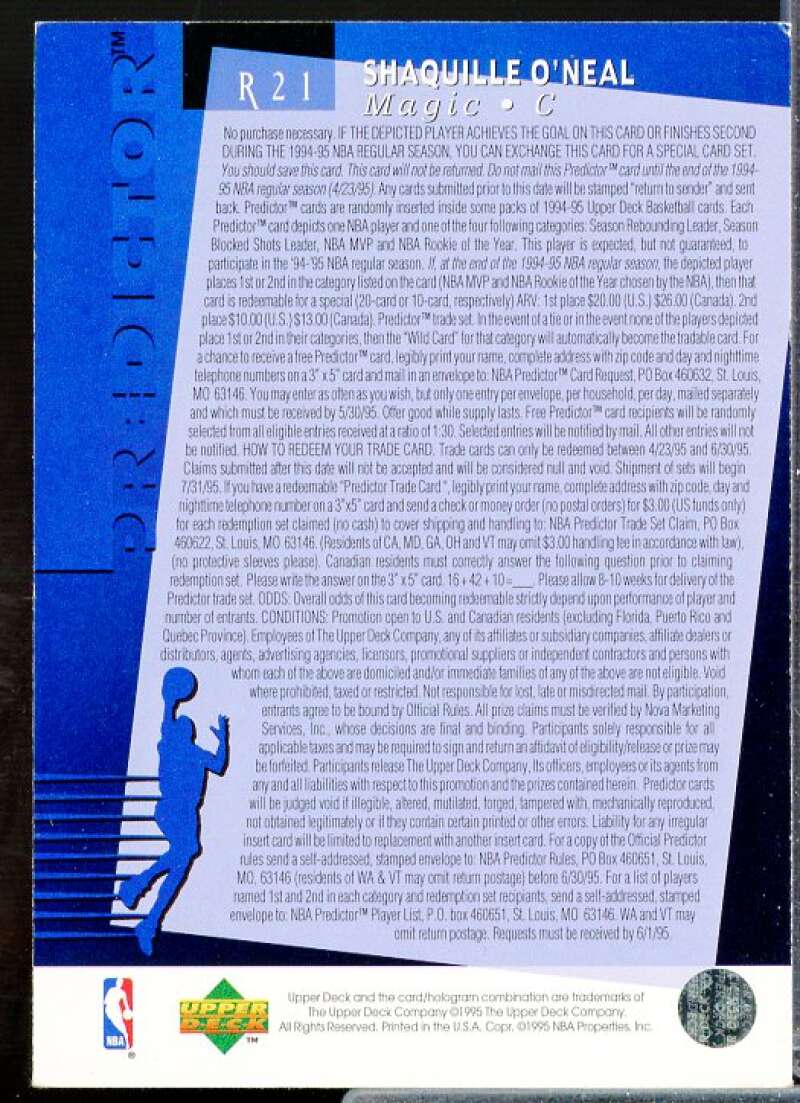 Shaquille O'Neal 1994-95 Upper Deck Predictor League Leaders Redemption #R21  Image 2