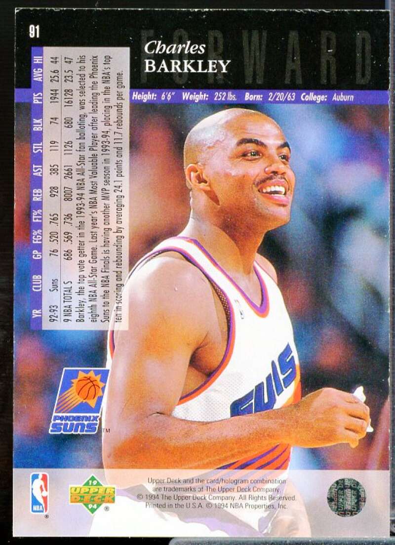 Charles Barkley Card 1993-94 Upper Deck SE Electric Court Gold #91  Image 2