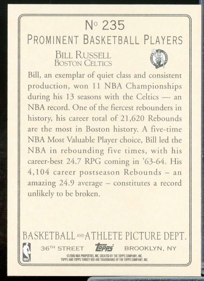 Bill Russell Card 2006-07 Topps Turkey Red #235  Image 2