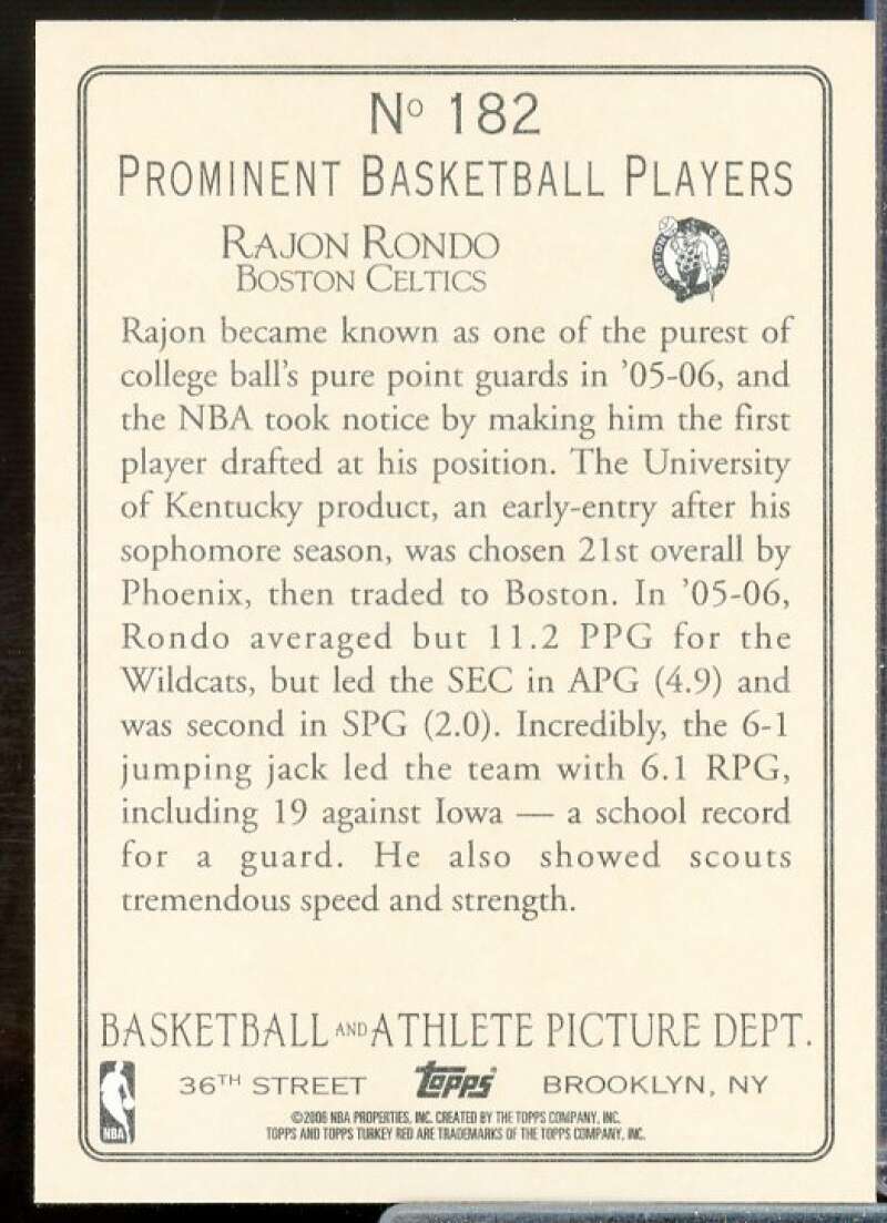 Rajon Rondo Rookie Card 2006-07 Topps Turkey Red #182  Image 2