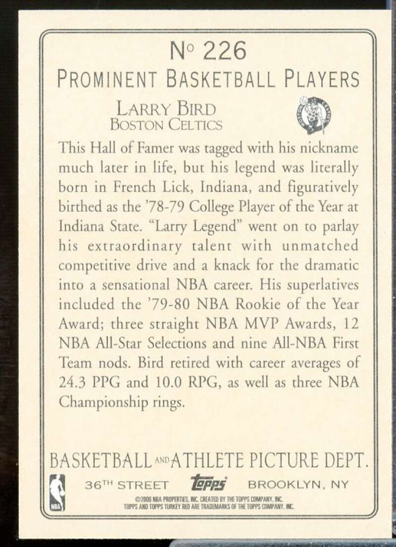 Larry Bird Card 2006-07 Topps Turkey Red #226  Image 2