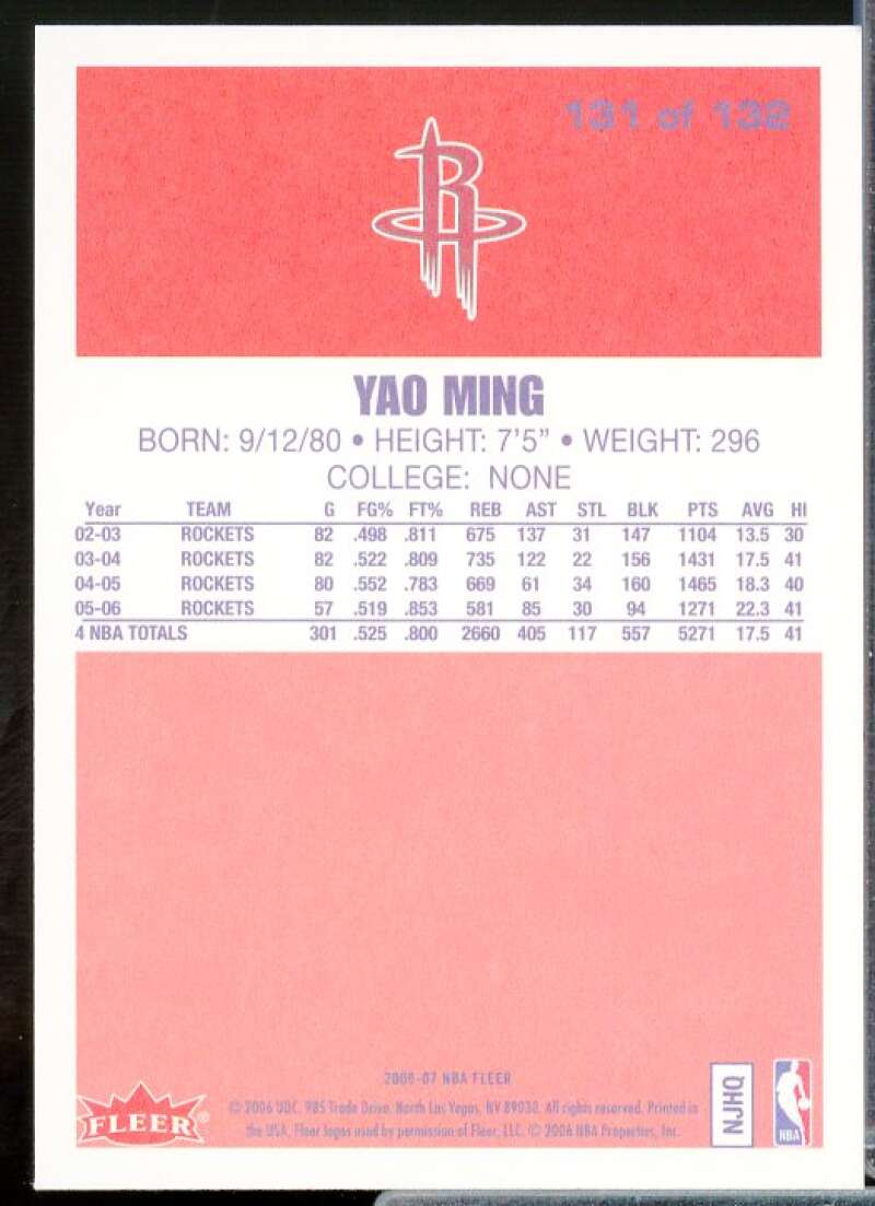 Yao Ming Card 2006-07 Fleer 1986-87 20th Anniversary #131  Image 2