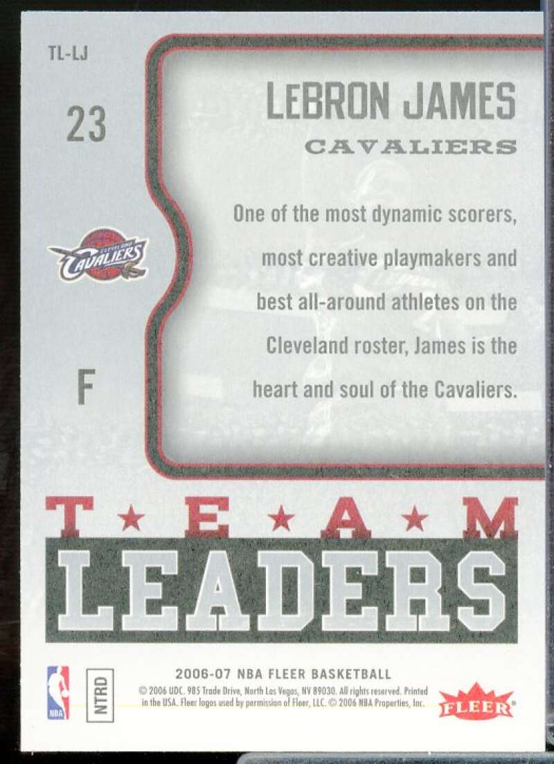 LeBron James Card 2006-07 Fleer Team Leaders #LJ  Image 2