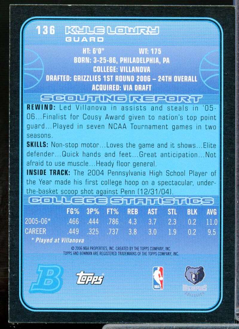 Kyle Lowry Rookie Card 2006-07 Bowman #136  Image 2