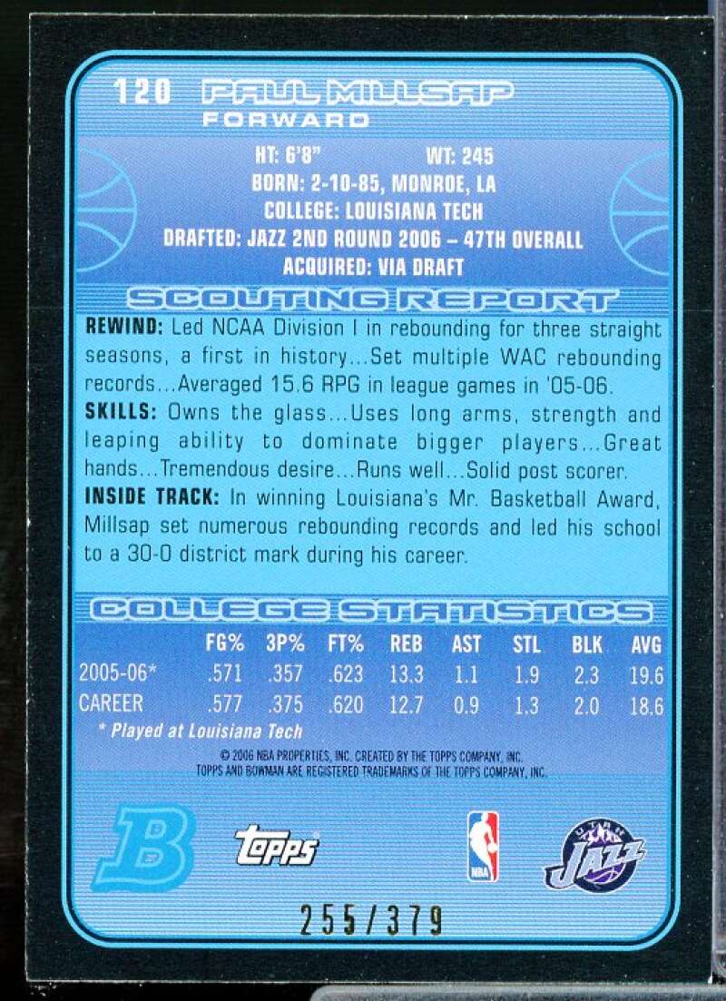 Paul Millsap Rookie Card 2006-07 Bowman Silver #120  Image 2