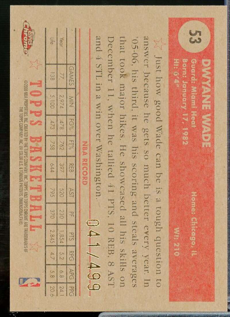 Dwyane Wade Card 2005-06 Topps Style Chrome #53  Image 2