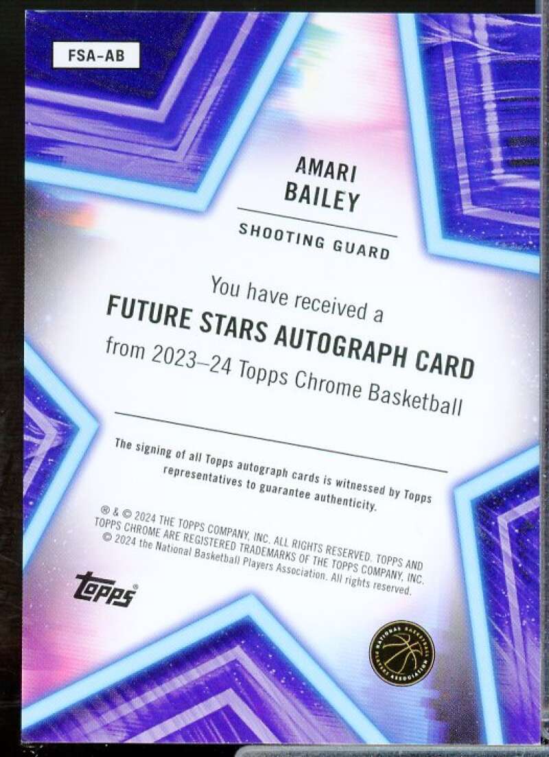Amari Bailey Rookie 2023 Topps Chrome Future Stars AU Blue Basketball #FSAAB  Image 2