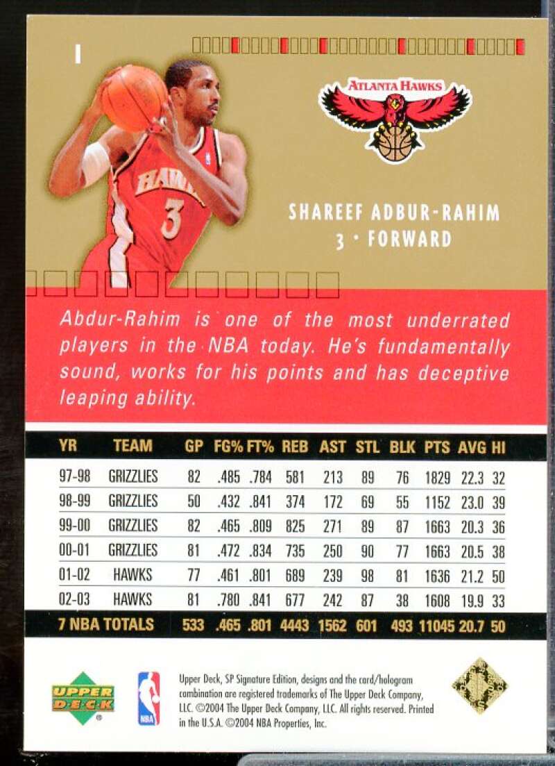 Shareef Abdur-Rahim Card 2003-04 SP Signature Edition Gold #1  Image 2