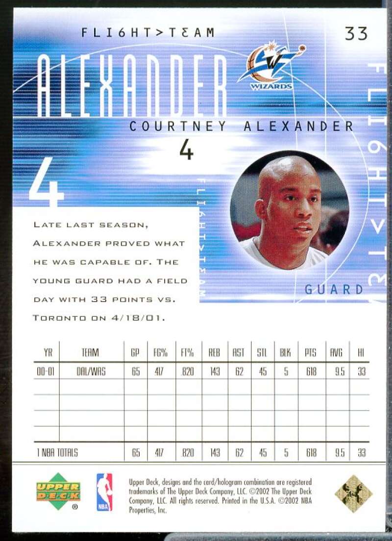 Courtney Alexander Card 2001-02 Upper Deck Flight Team Gold #33  Image 2
