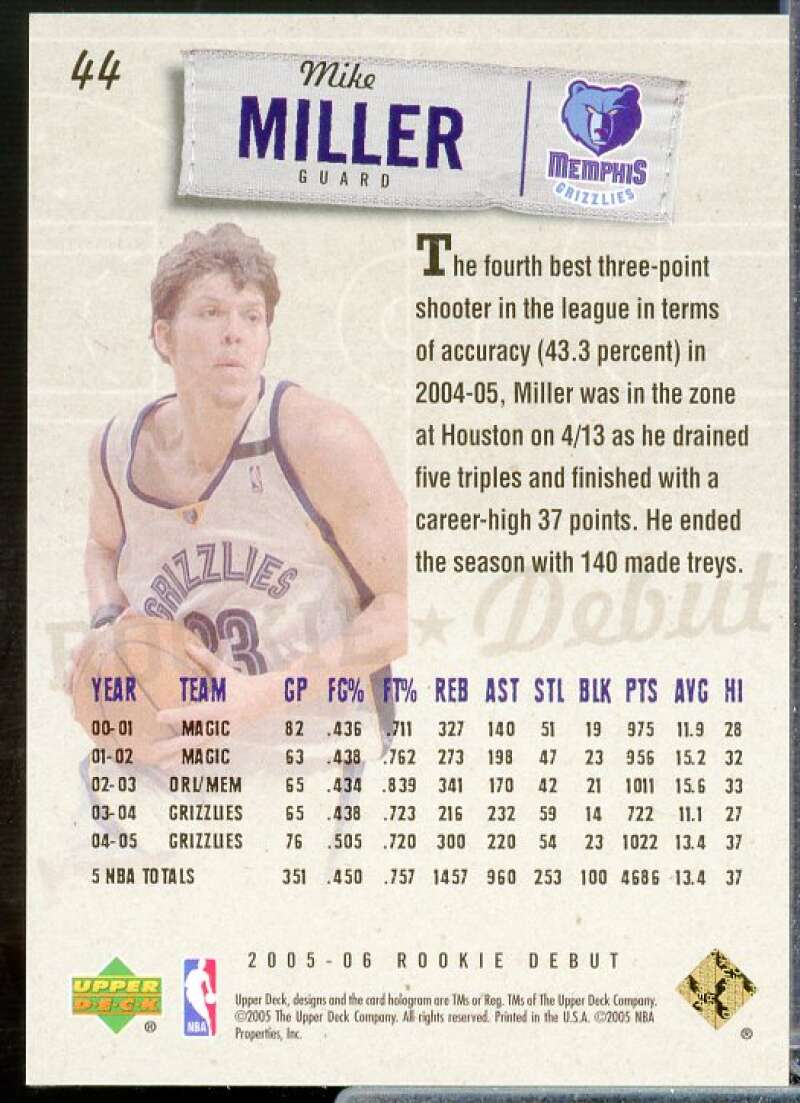 Mike Miller Card 2005-06 Upper Deck Rookie Debut Spectrum #44  Image 2