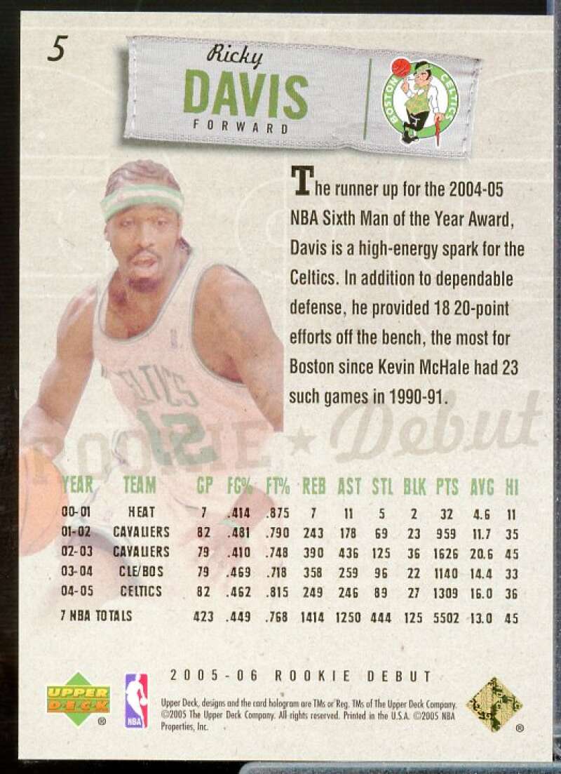 Ricky Davis Card 2005-06 Upper Deck Rookie Debut Spectrum #5  Image 2