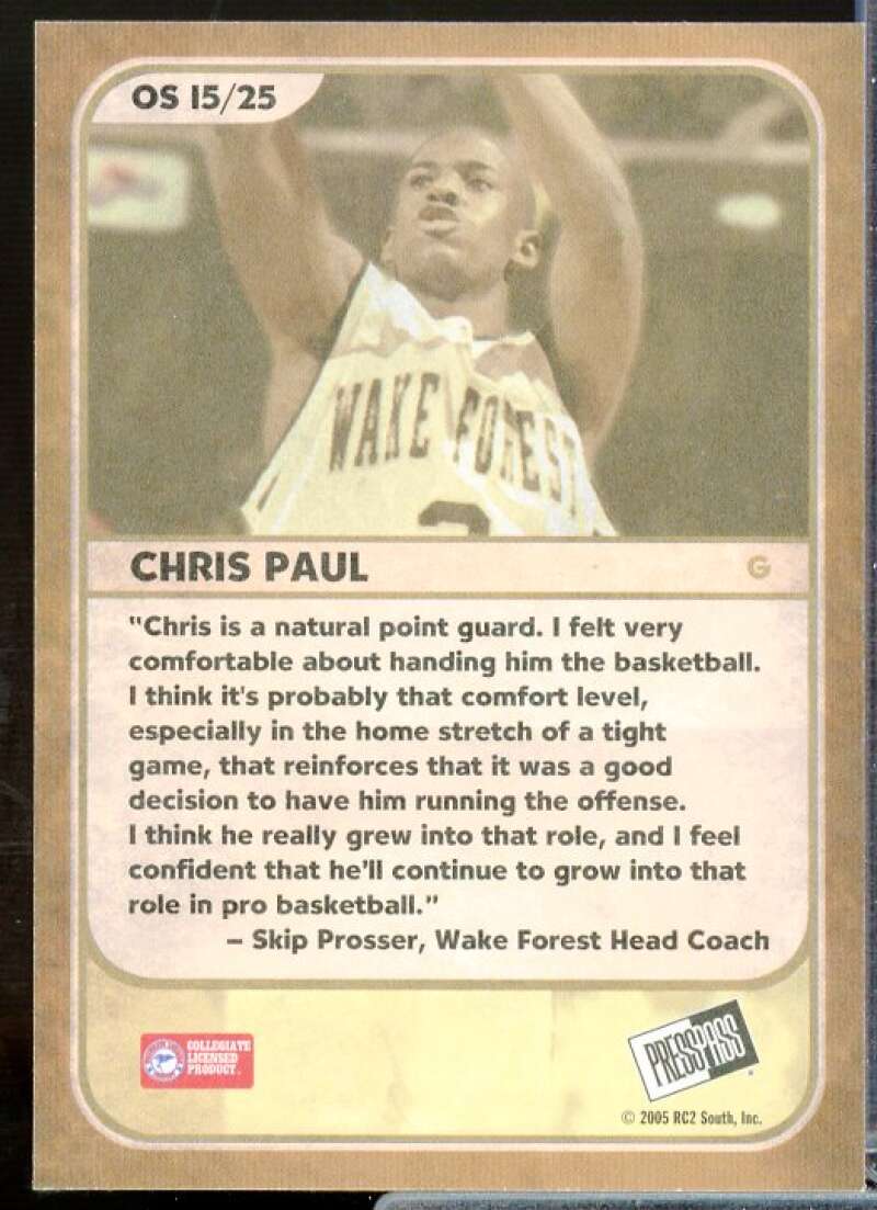 Chris Paul Rookie Card 2005 Press Pass Old School #15  Image 2