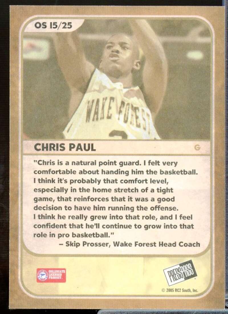 Chris Paul Rookie Card 2005 Press Pass Old School #15  Image 2