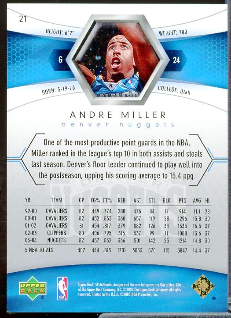Andre Miller Card 2004-05 SP Authentic Limited #21  Image 2