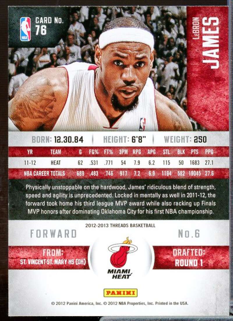 LeBron James Card 2012-13 Panini Threads #76  Image 2