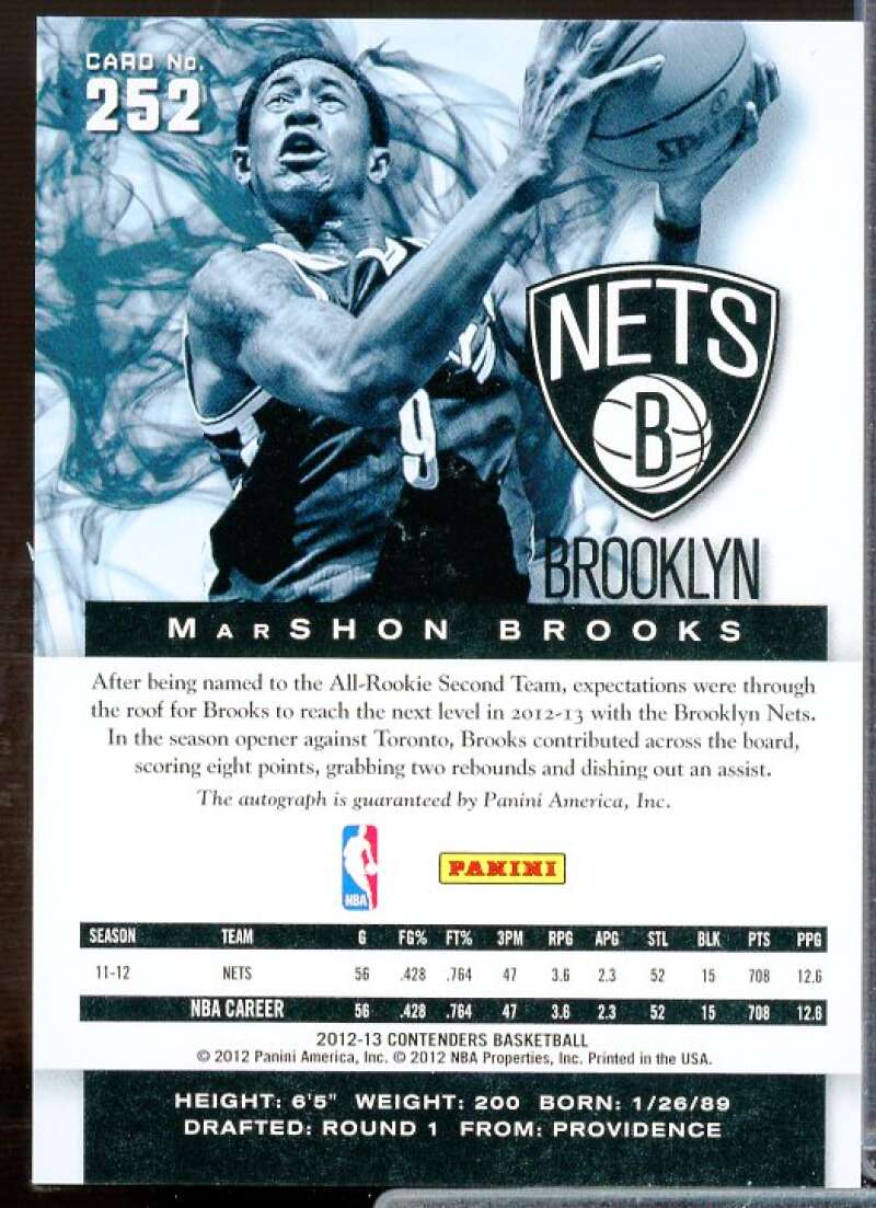 MarShon Brooks AU Rookie Card 2012-13 Panini Contenders #252  Image 2