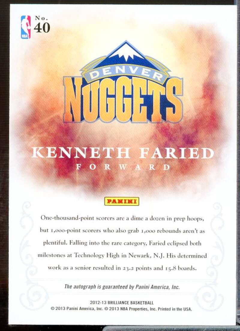 Kenneth Faried 2012-13 Panini Brilliance Brilliant Beginnings Autographs #40  Image 2