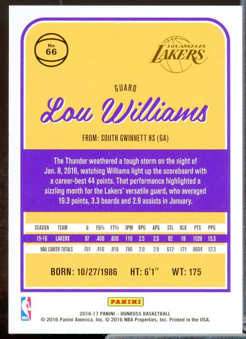Lou Williams Card 2016-17 Donruss Press Proofs Blue #66  Image 2