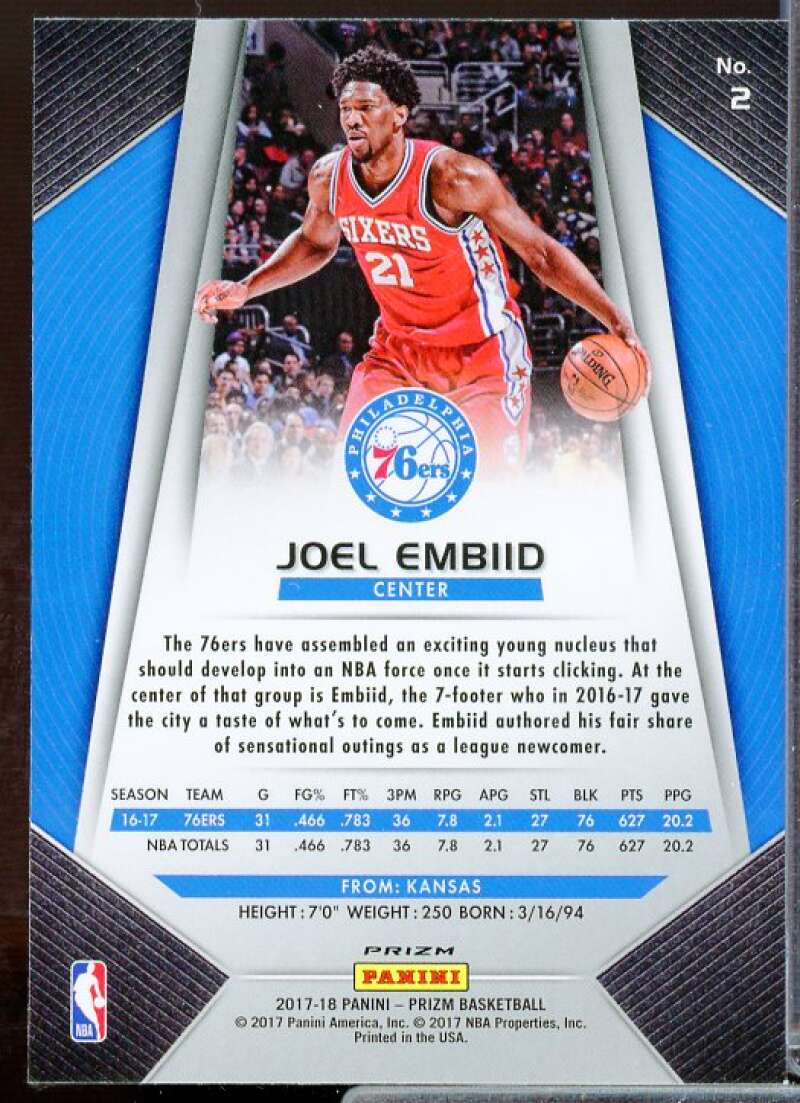 Joel Embiid Card 2017-18 Panini Prizm Prizms Silver #2  Image 2