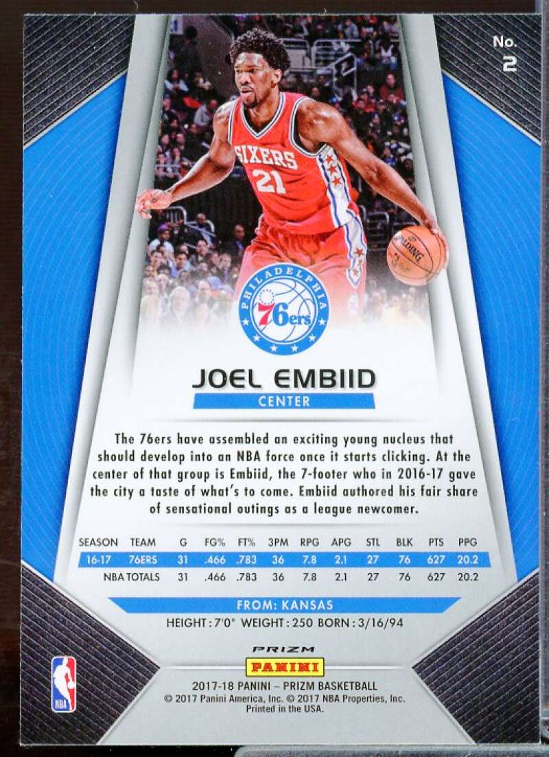 Joel Embiid Card 2017-18 Panini Prizm Prizms Silver #2  Image 2
