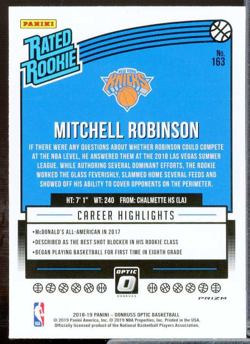 Mitchell Robinson RR Rookie Card 2018-19 Donruss Optic Holo #163  Image 2