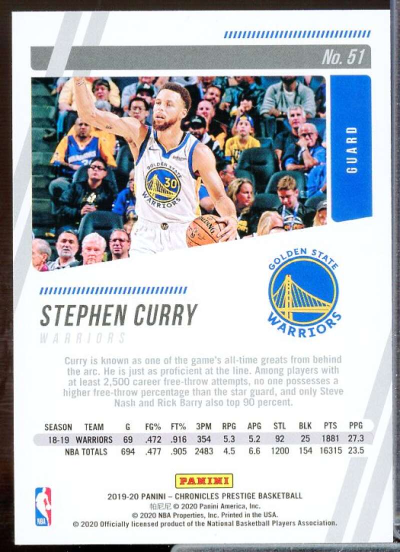 Stephen Curry/Prestige Card 2019-20 Panini Chronicles #51  Image 2