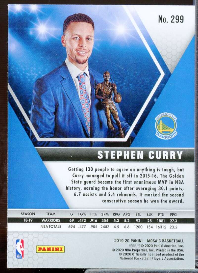 Stephen Curry MVP Card 2019-20 Panini Mosaic #299  Image 2