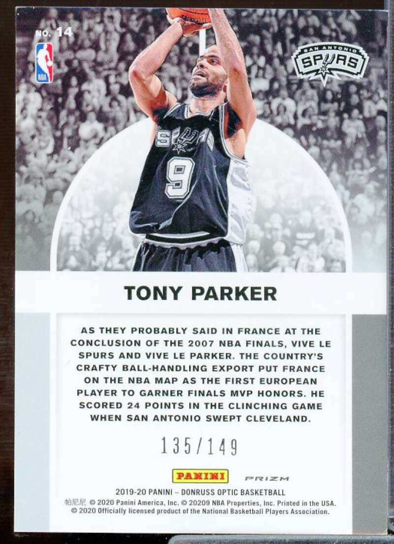 Tony Parker Card 2019-20 Donruss Optic Winner Stays Lime Green #14  Image 2