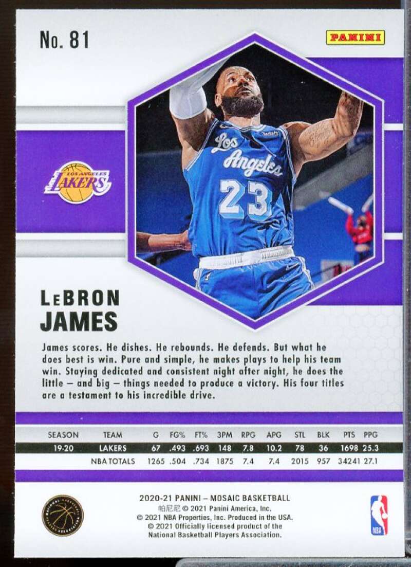LeBron James Card 2020-21 Panini Mosaic #81  Image 2