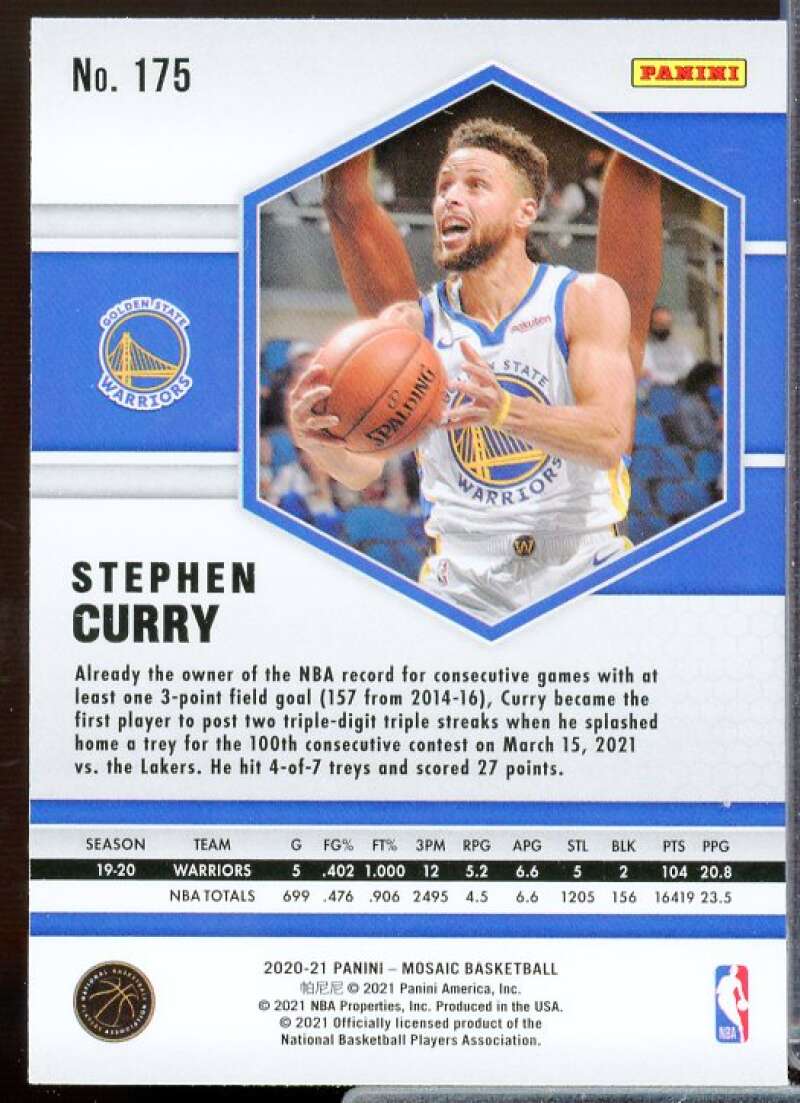Stephen Curry Card 2020-21 Panini Mosaic #175  Image 2