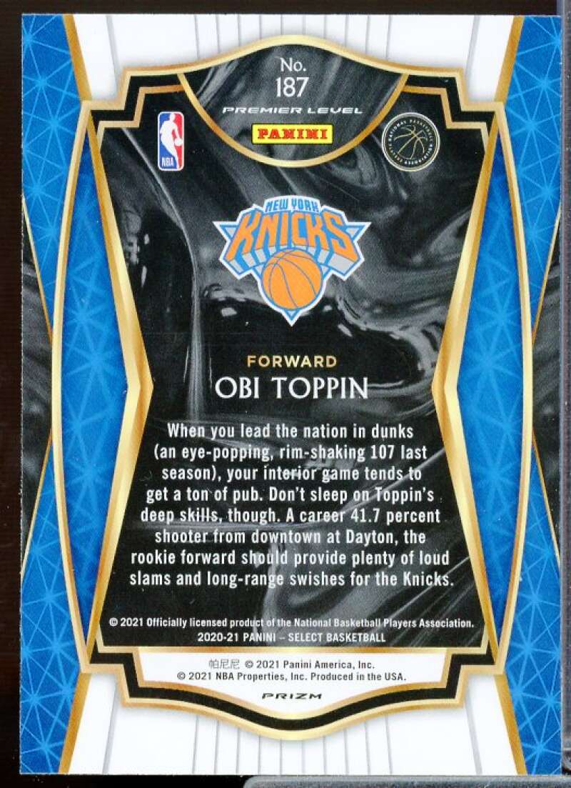 Obi Toppin Rookie Card 2020-21 Select Prizms Silver #187  Image 2