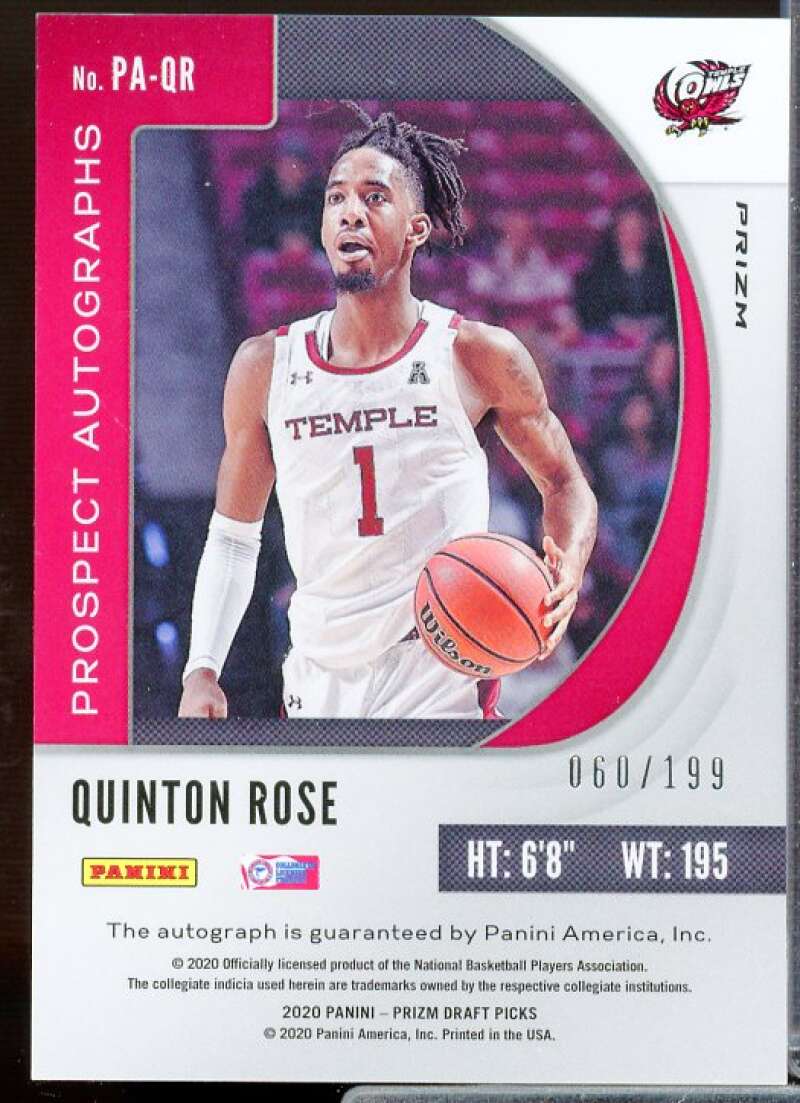Quinton Rose Rookie Card 2020 Prizm Draft Picks Prospect Autographs Red #39  Image 2