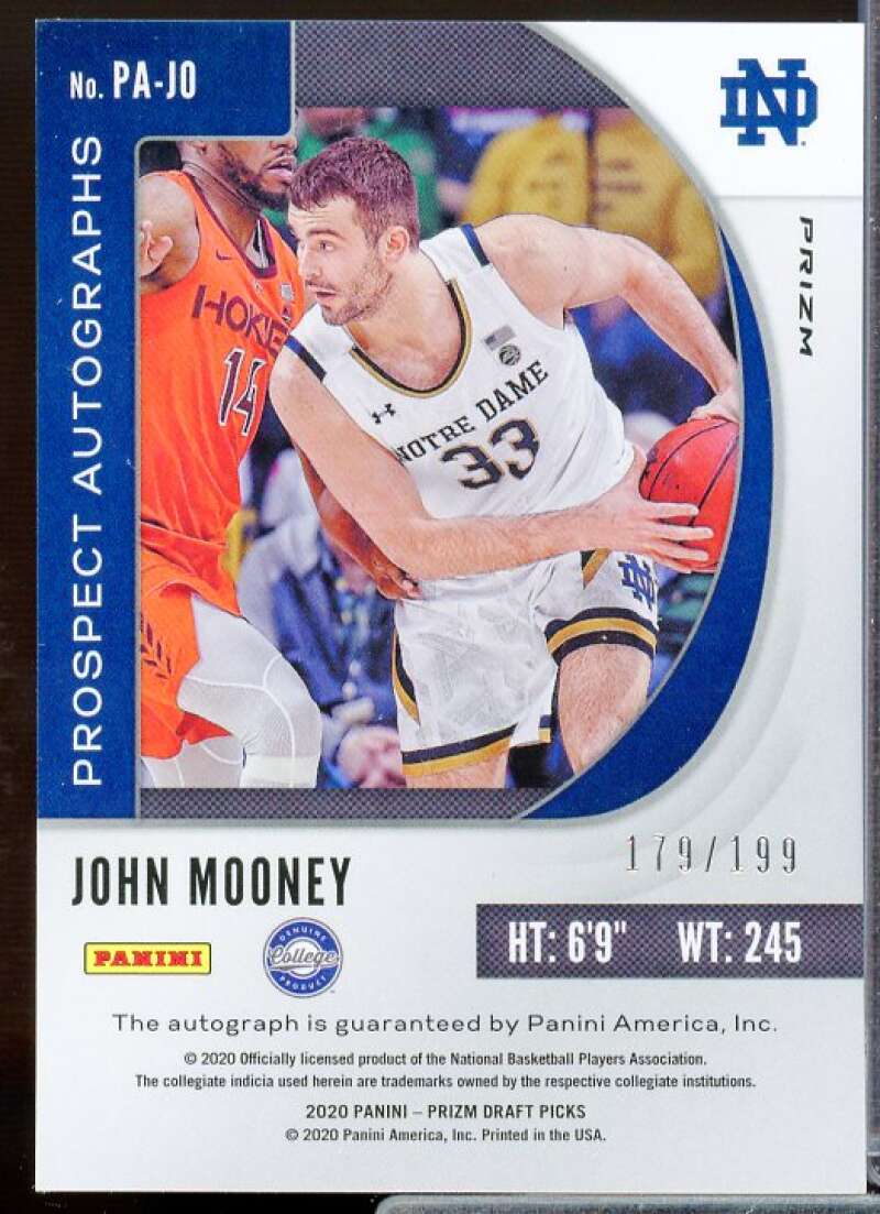 John Mooney Rookie Card 2020 Prizm Draft Picks Prospect Autographs Red #73  Image 2