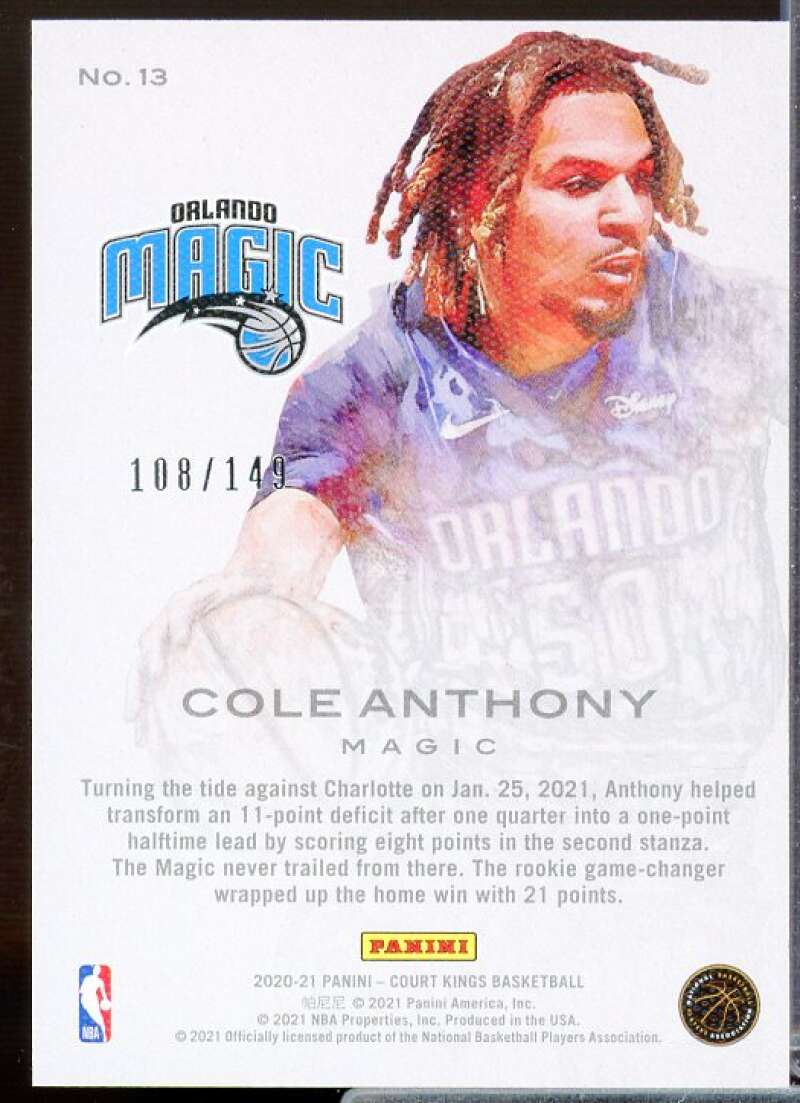 Cole Anthony Rookie Card 2020-21 Court Kings Works in Progress Ruby #13  Image 2