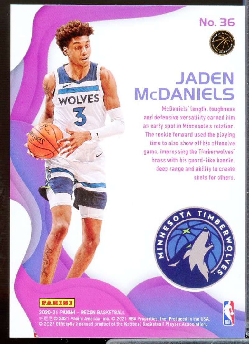 Jaden McDaniels Rookie Card 2020-21 Panini Recon Rookie Recon Red #36  Image 2