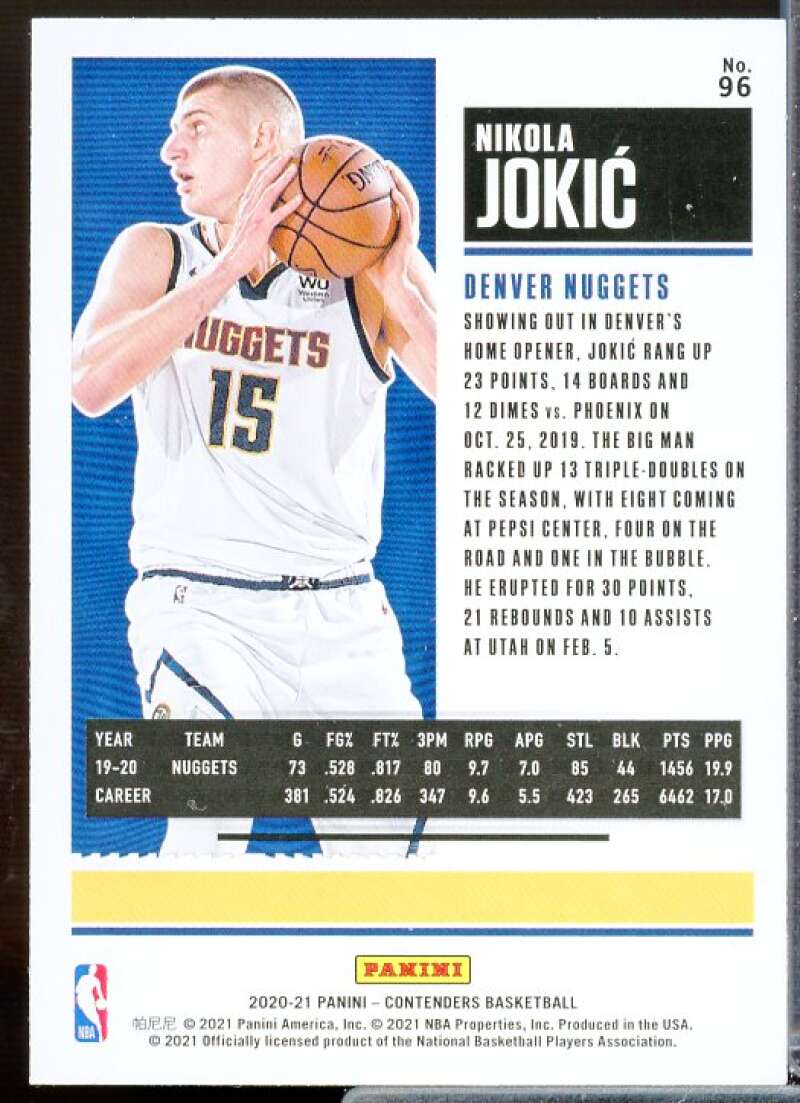 Nikola Jokic Card 2020-21 Panini Contenders #96  Image 2