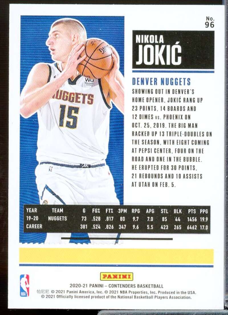 Nikola Jokic Card 2020-21 Panini Contenders #96  Image 2